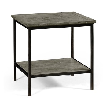 Antique Dark Grey Square End Table with Iron Base