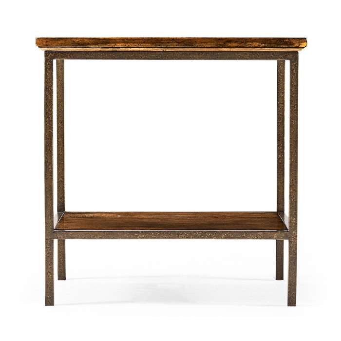 Country Walnut Square End Table with Iron Base