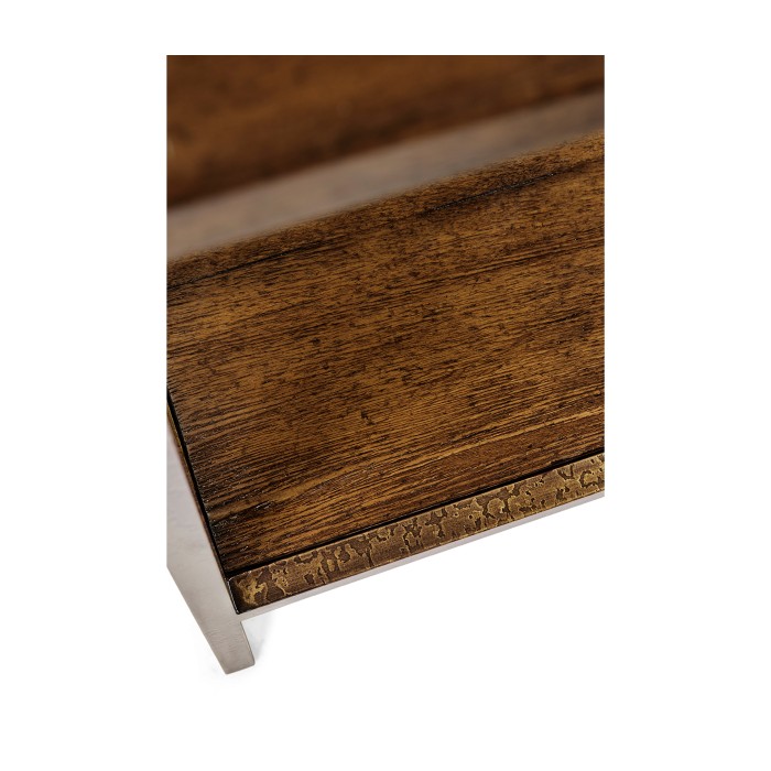 Country Walnut Square End Table with Iron Base