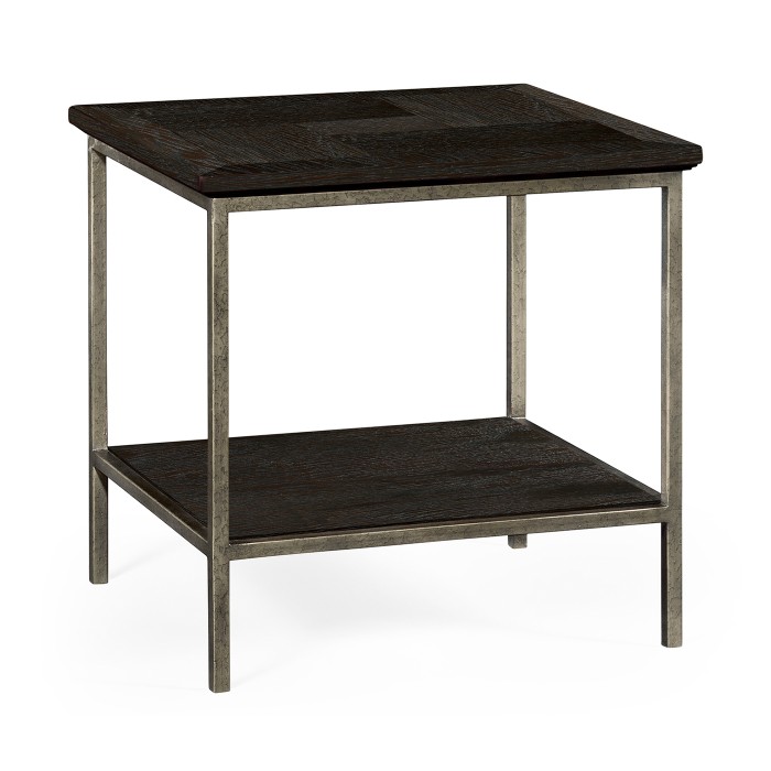 Dark Ale Square End Table with Iron Base