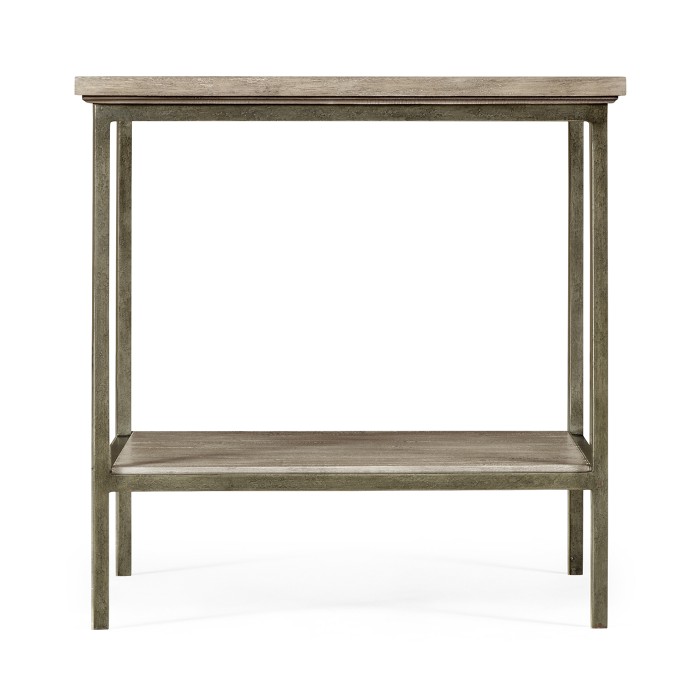 Rustic Grey Square End Table with Iron Base