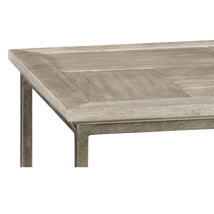Rustic Grey Square End Table with Iron Base