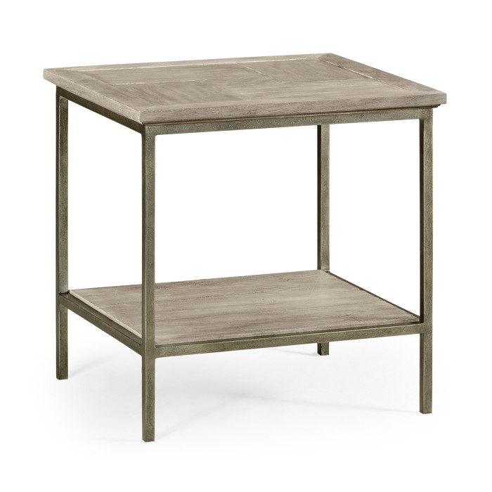 Rustic Grey Square End Table with Iron Base