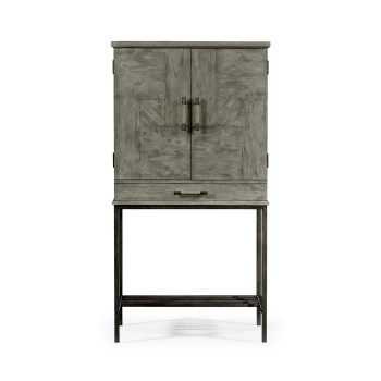 Antique Dark Grey Drinks Cabinet with Iron Base