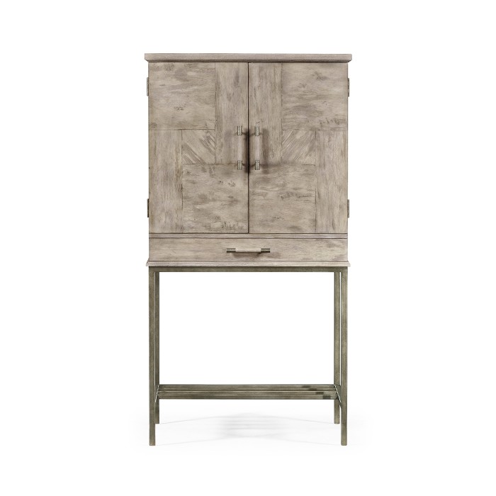 Rustic Grey Drinks Cabinet with Iron Base