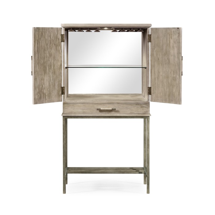 Rustic Grey Drinks Cabinet with Iron Base