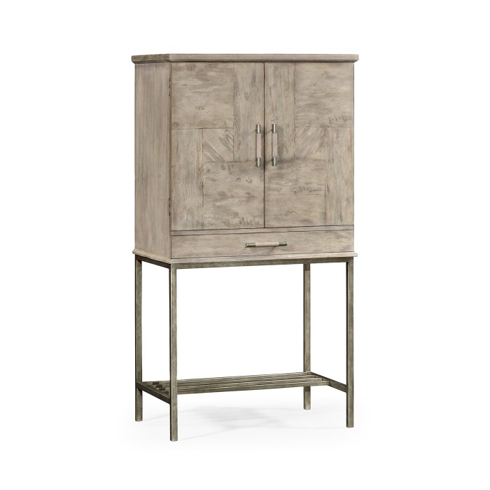 Rustic Grey Drinks Cabinet with Iron Base