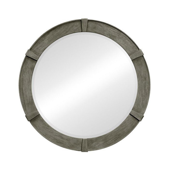 Antique Dark Grey Round Mirror