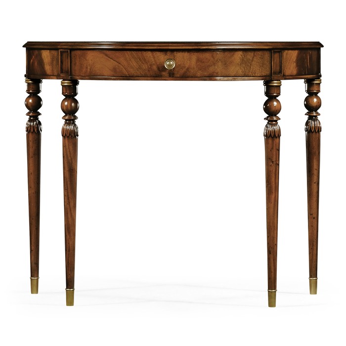 Demilune console table of drawer in antique mahogany