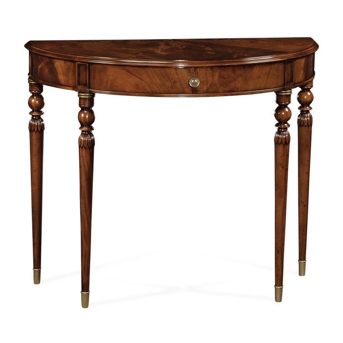 Demilune console table of drawer in antique mahogany