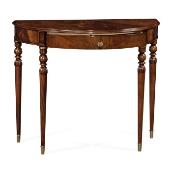 Demilune console table of drawer in antique mahogany