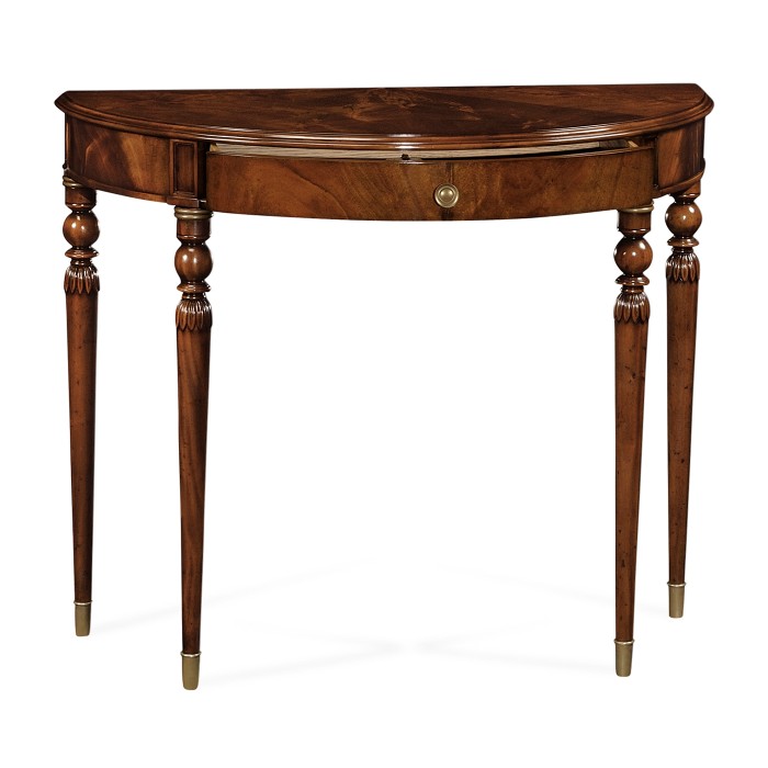 Demilune console table of drawer in antique mahogany