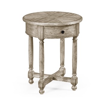 Round side table with contrast inlay in rustic grey