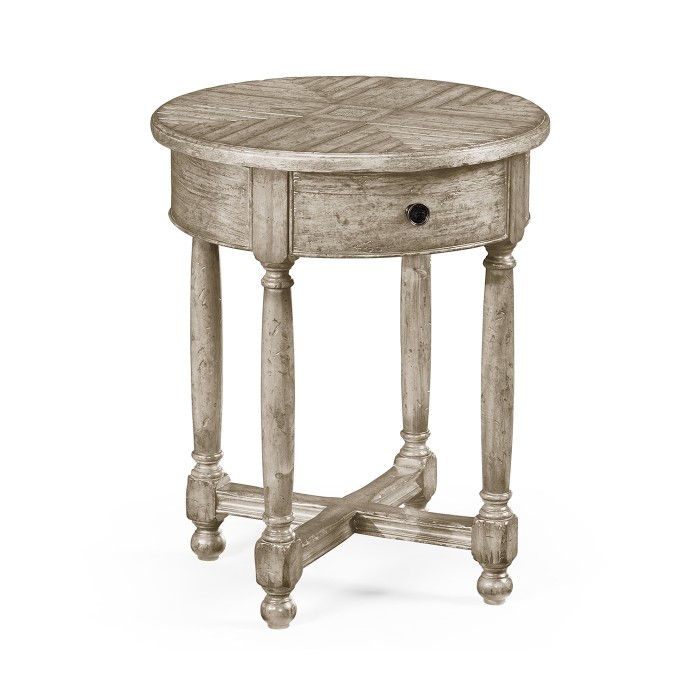 Round side table with contrast inlay in rustic grey