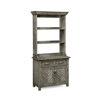 Plank antique dark grey narrow dresser with strap handles
