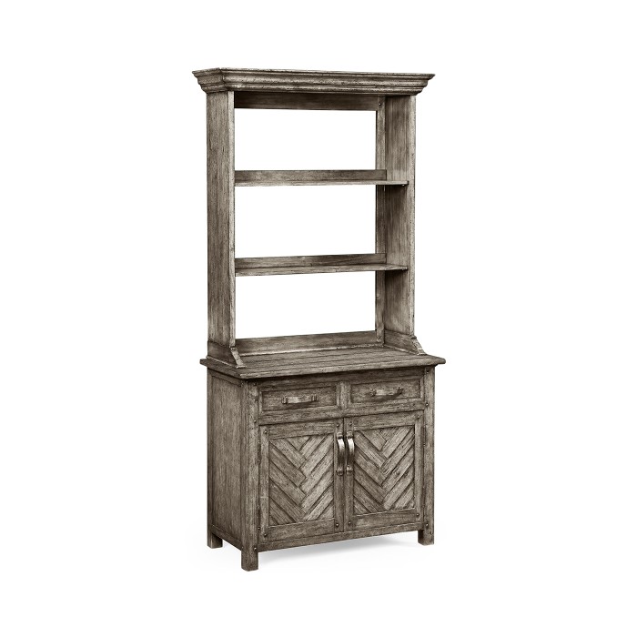 Plank antique dark grey narrow dresser with strap handles