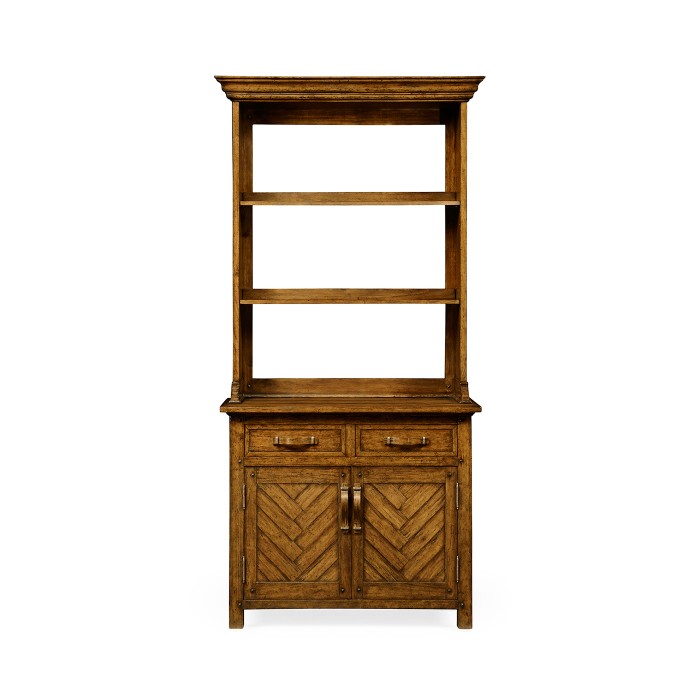 Plank country walnut narrow dresser with strap handles