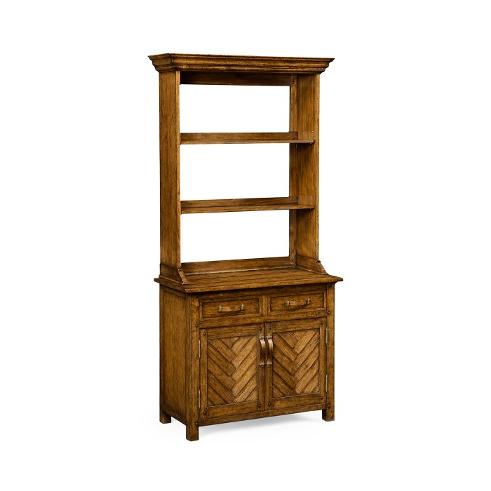 Plank country walnut narrow dresser with strap handles