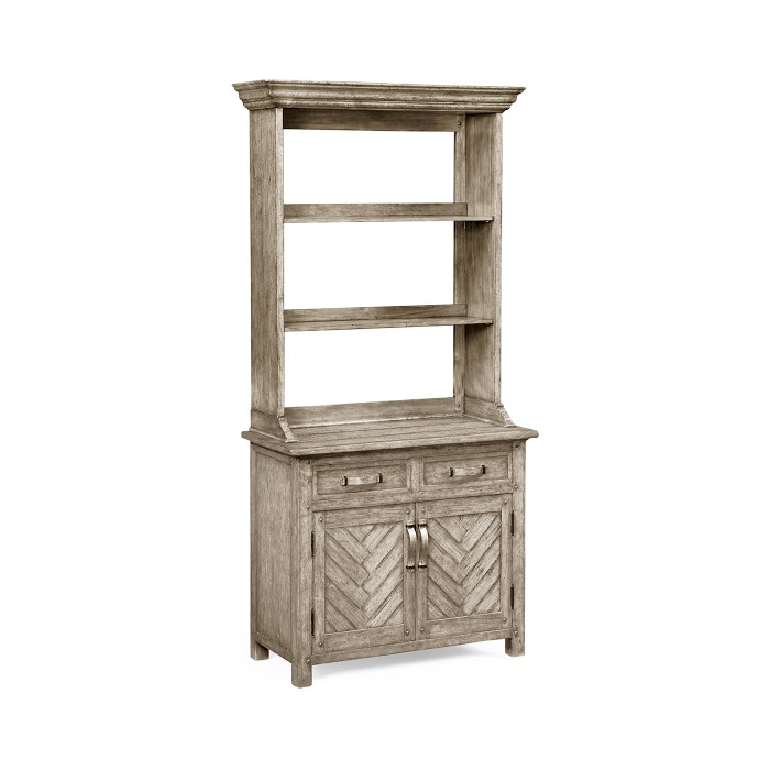 Plank cabinet or dresser base with strap handles