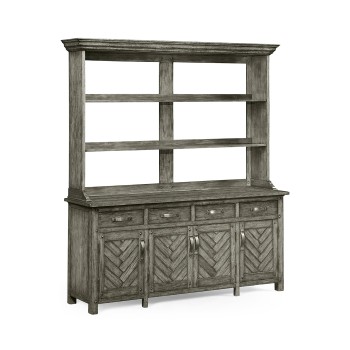 Antique Dark Grey Parquet Welsh Dresser with Strap Handles
