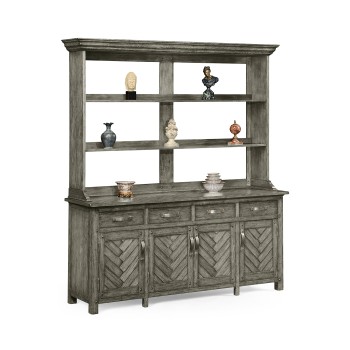 Antique Dark Grey Parquet Welsh Dresser with Strap Handles