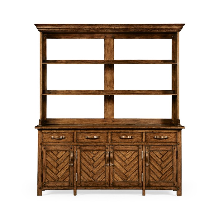 Country Walnut Parquet Welsh Dresser with Strap Handles