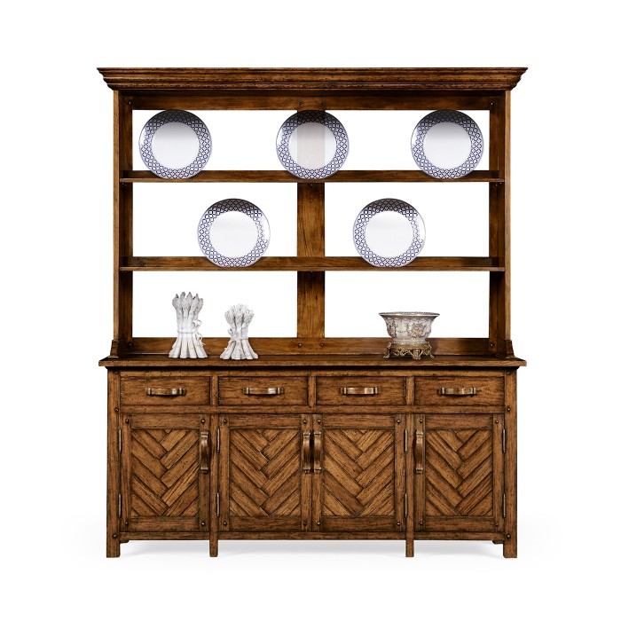 Country Walnut Parquet Welsh Dresser with Strap Handles