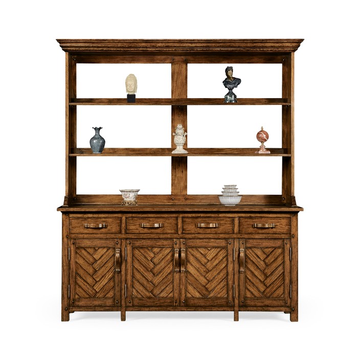 Country Walnut Parquet Welsh Dresser with Strap Handles