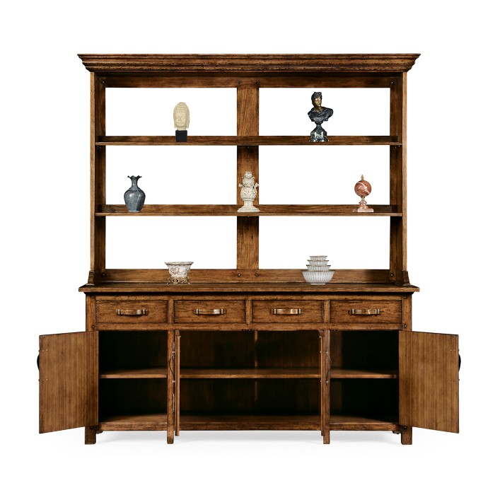 Country Walnut Parquet Welsh Dresser with Strap Handles