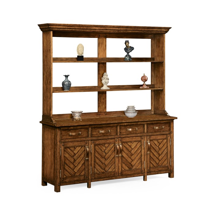 Country Walnut Parquet Welsh Dresser with Strap Handles