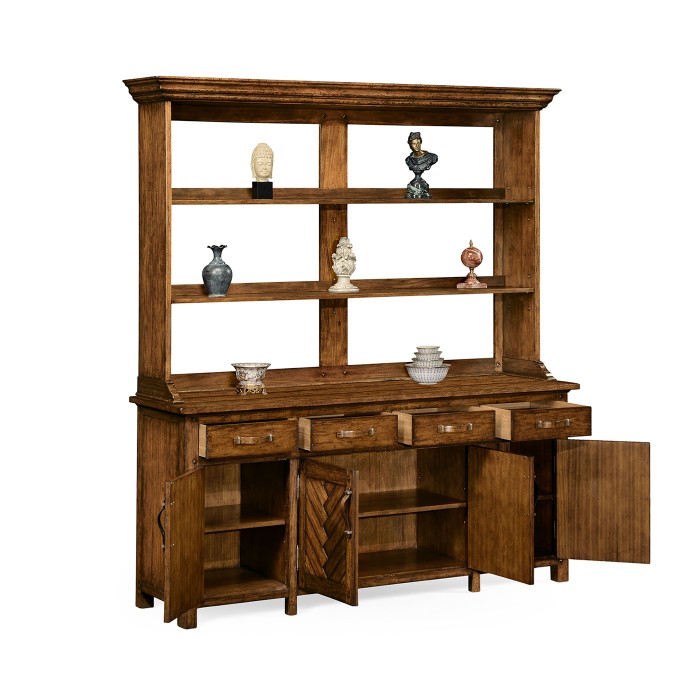 Country Walnut Parquet Welsh Dresser with Strap Handles