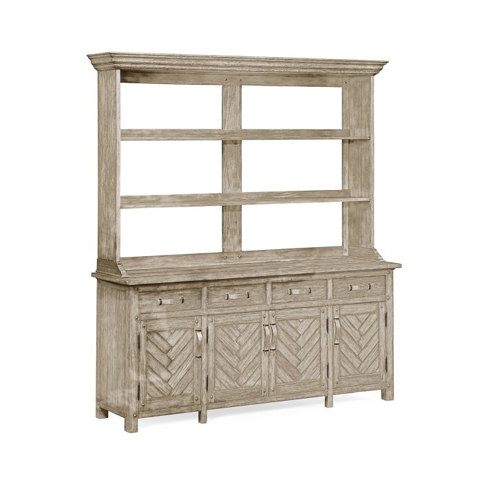 Rustic Grey Parquet Welsh Dresser with Strap Handles