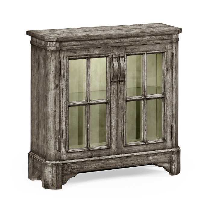 Antique Dark Grey Low Bookcase with Strap Handles