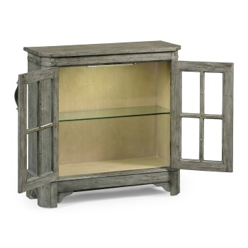 Antique Dark Grey Low Bookcase with Strap Handles