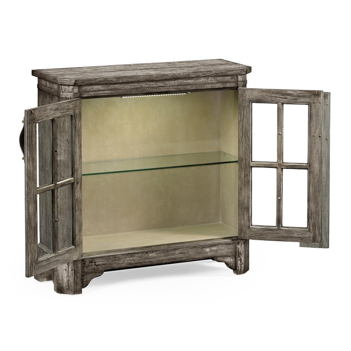 Antique Dark Grey Low Bookcase with Strap Handles