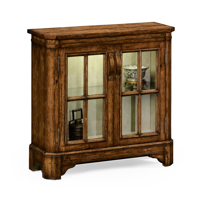 Country Walnut Low Bookcase with Strap Handles