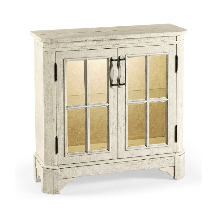 Whitewash Driftwood Low Bookcase with Strap Handles