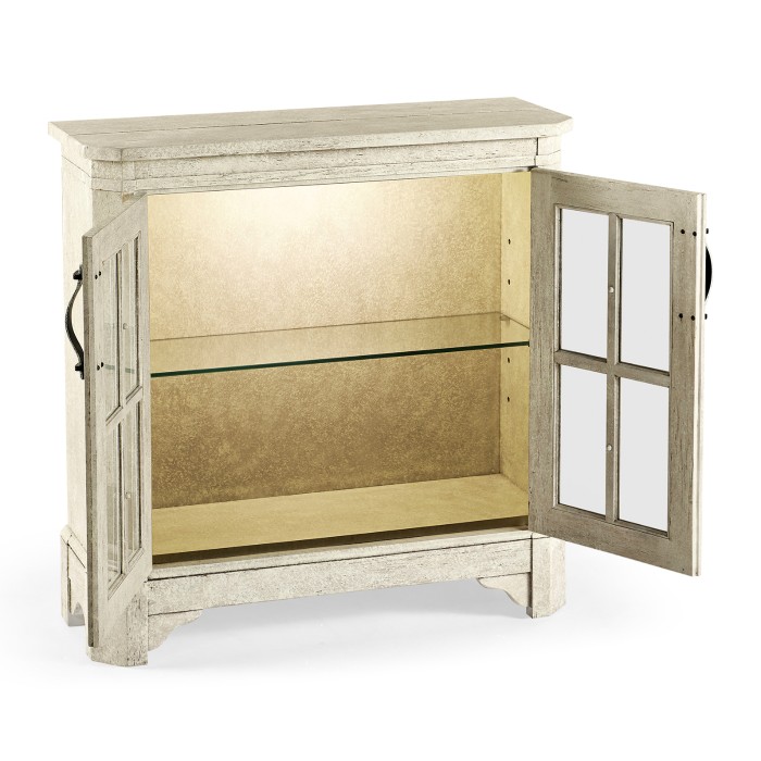 Whitewash Driftwood Low Bookcase with Strap Handles