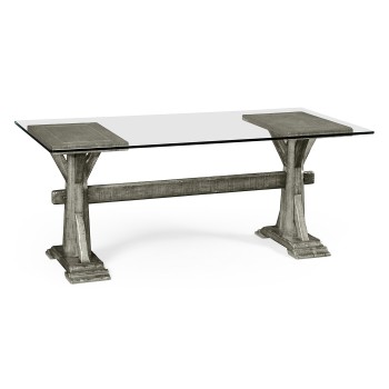 Antique grey desk with glass top