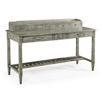 Antique Dark Grey Plank Buffet with Strap Handles