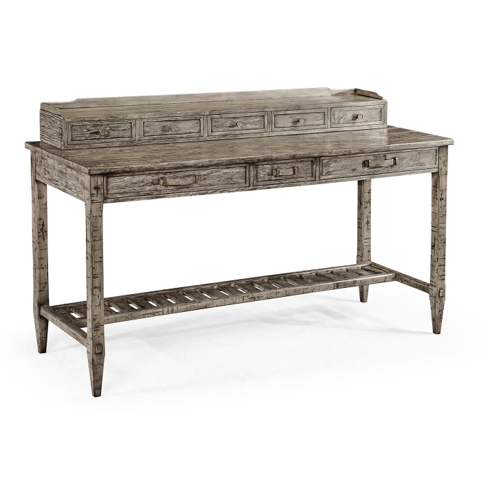 Antique Dark Grey Plank Buffet with Strap Handles