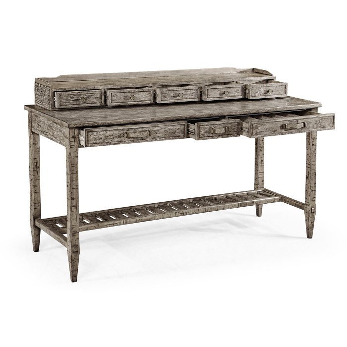 Antique Dark Grey Plank Buffet with Strap Handles