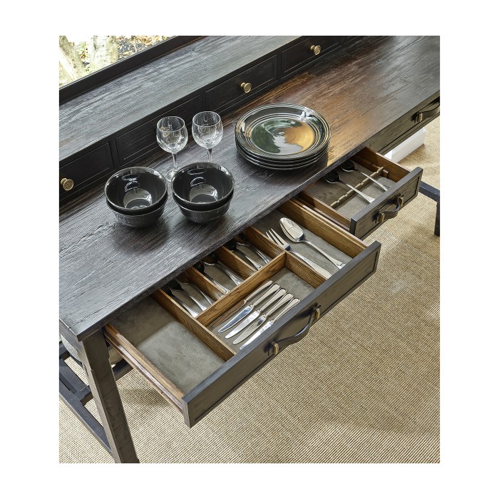 Antique Dark Grey Plank Buffet with Strap Handles
