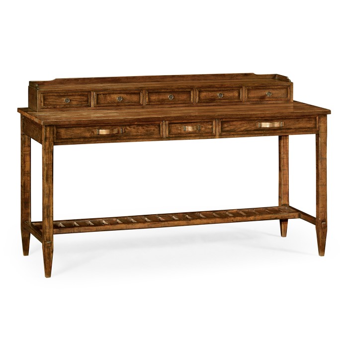 Country Walnut Plank Buffet with Strap Handles