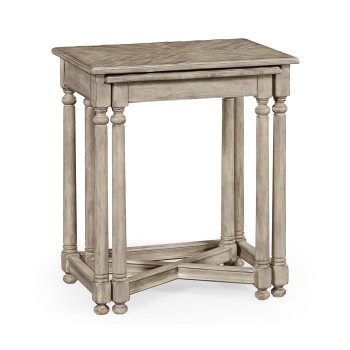 Rustic Grey Parquet Nesting Tables with Contrast Inlay