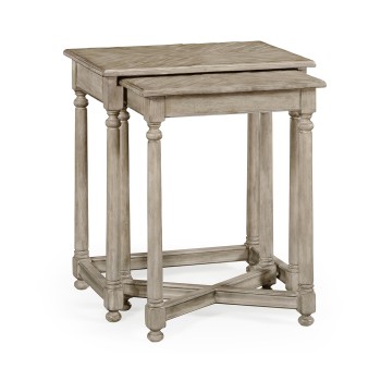 Rustic Grey Parquet Nesting Tables with Contrast Inlay