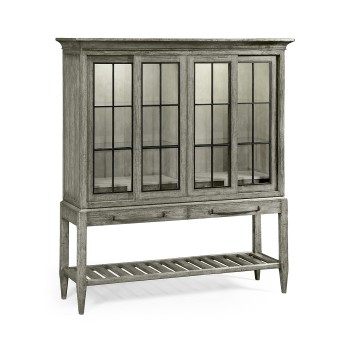 Antique Dark Grey Glazed Display Double Cabinet
