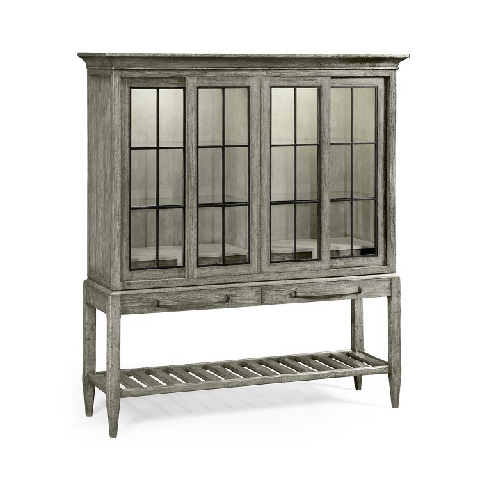 Antique Dark Grey Glazed Display Double Cabinet
