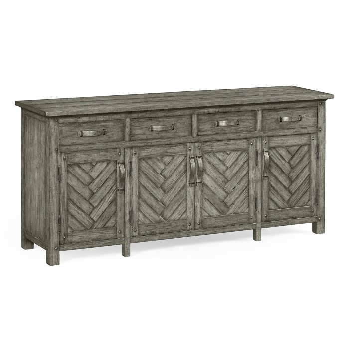 Antique Dark Grey Parquet Sideboard with Strap Handles