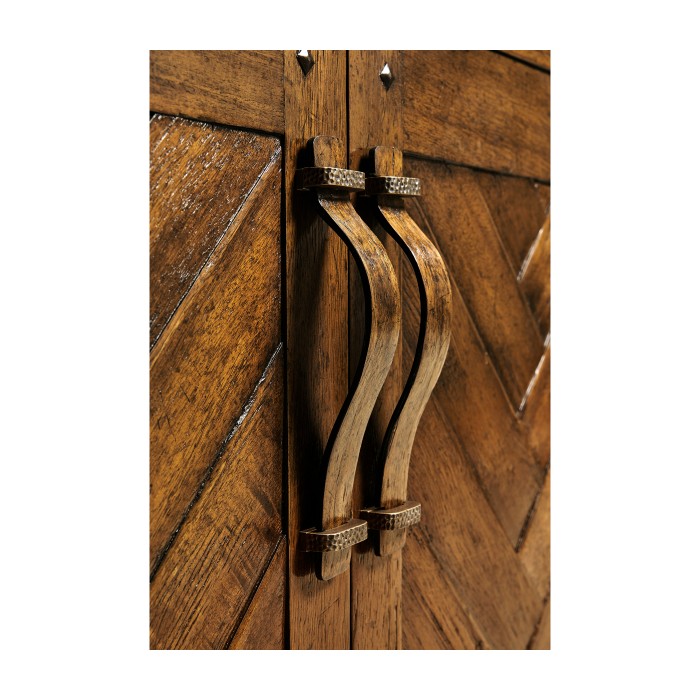 Country Walnut Parquet Sideboard with Strap Handles
